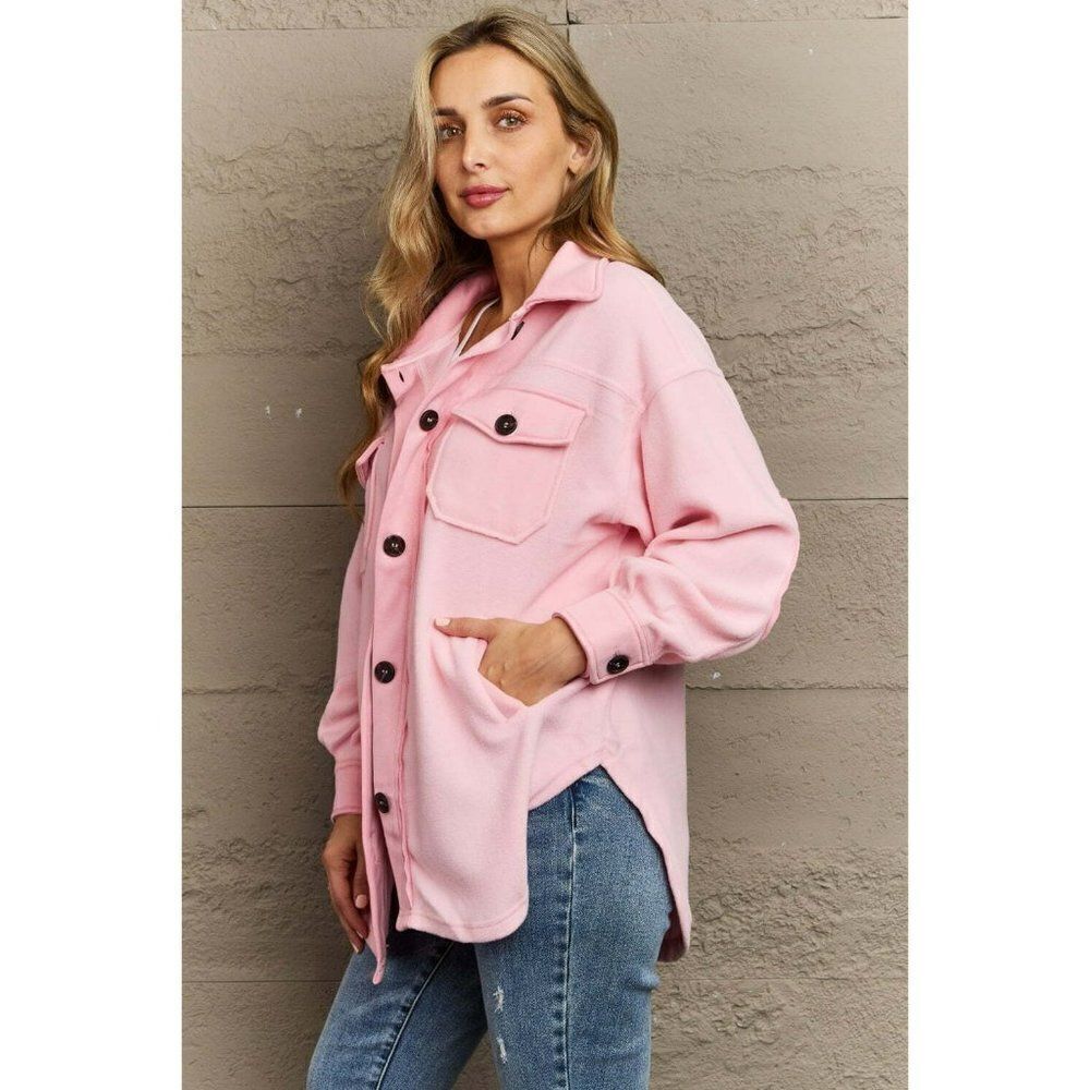 Zenana All About the Fleece Button-Down Shacket in Dusty Pink S-L QJ-4003D4 - Picture 6 of 7